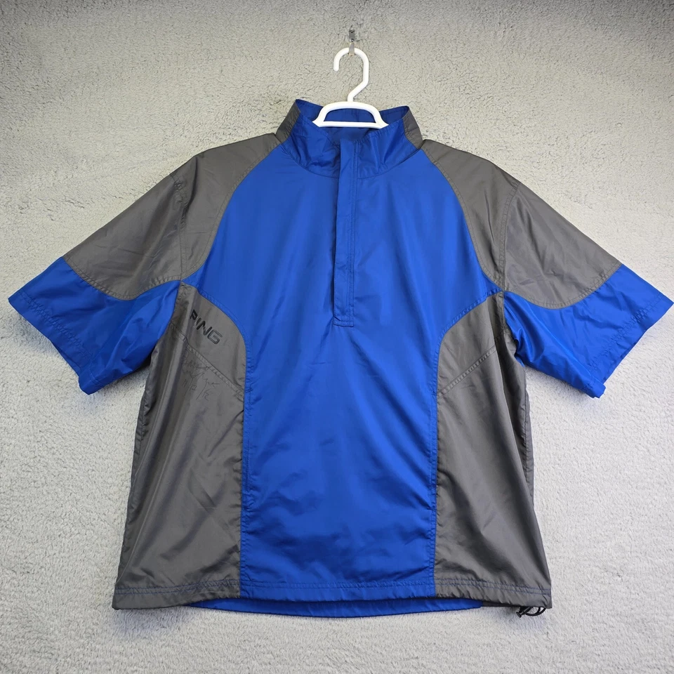 PING Size Large Mens 1/2 Zip Performance Windshirt Jacket Wicking Gray Auotgraph - Image 2 of 4