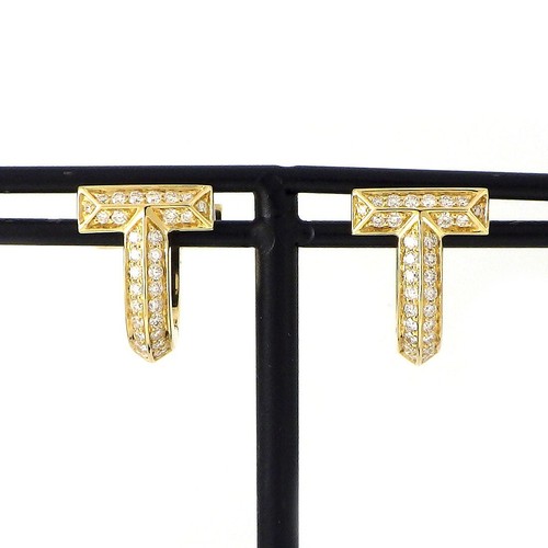 Tiffany & Co. Pierced Earrings T One Half Huggie Earrings Pave Diamond 750YG - 第 1/4 張圖片