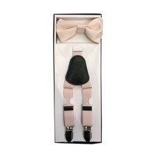 New Y back Kid Boy's Suspender elastic strap clip on  bowtie Pearl Pink formal