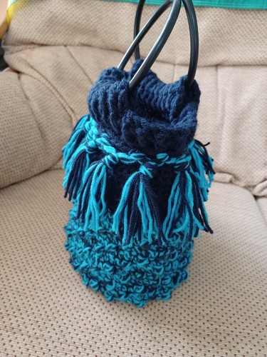 Handmade Crochet Bag with Plastic Hoop Handle - Picture 7 of 8