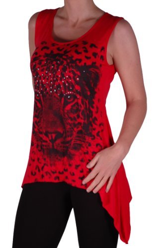 Womens Tiger Print Sleeveless Scoop Neck Casual Hip Length Blouse Tunic Top - Picture 11 of 14