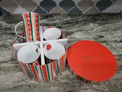 Maxwell & Williams Designer Christmas! Pattern 4 Mug Cup Set Round Box Porcelain