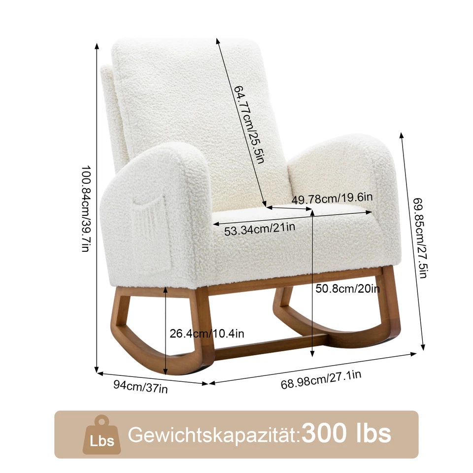 Chaise à Bascule Siège Fauteuil Salon Pieds en Bois Siège Chaise Velours. - Photo 2/4