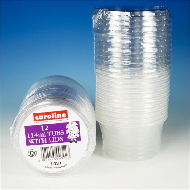 Caroline Round Plastic Tub With Lid 12 Pk 114ml