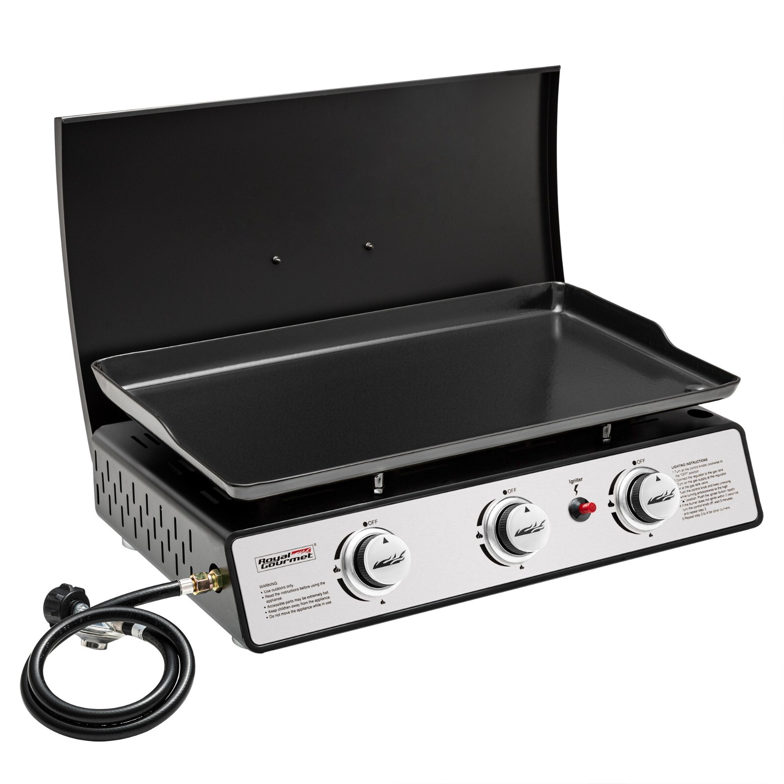 Royal Gourmet 3-Burner Tabletop Griddle w/ Hard Cover Portable Propane Gas  Grill | eBay