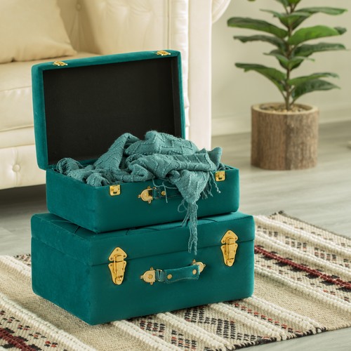New Vintiquewise Decorative Tufted Velvet Suitcase Treasure Chest Set of 2 - Picture 2 of 10