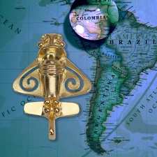 Quimbaya Flyer Pin 24K GP Pre-Colombian Alien Artifact Hat, Lapel, Jacket P-75