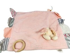 Modern Baby Bunny Lovey Pink White Floral Teether Rattle Security Blanket