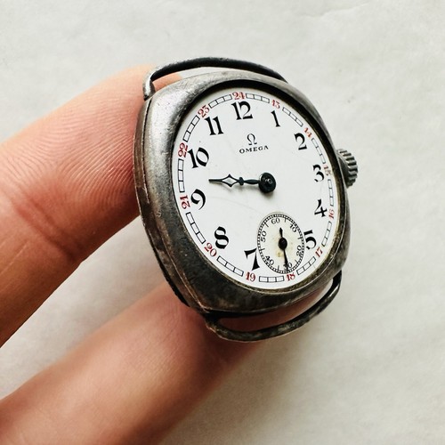 RARE Military Watch OMEGA CUSHION TRENCH Cal. 26.5 Silver 0,925 Swiss Vtg REPAIR - Picture 5 of 19
