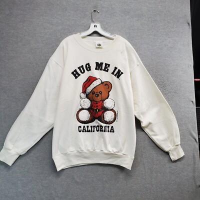 VINTAGE Teddy Bear Men Sweatshirt XL White Hug Me In California 90s Pullover