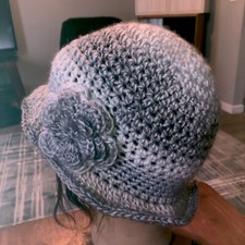 Gray White Tan Soft. Winter Spring Fall CLOCHE CAP FLAPPER HAT HAND CROCHET new