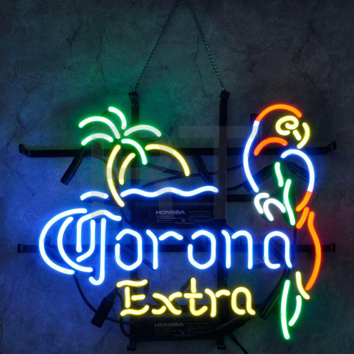 Corona Extra Parrot Left Palm Tree Neon Sign Lamp Light Beer Bar