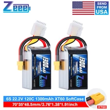 2x Zeee 22.2V 120C 1300mAh 6S Graphene Lipo Battery XT60 for RC Drone Quad FPV
