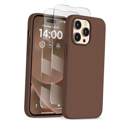 Designed for iPhone 14 Pro Case, Liquid Silicone Case [2X Screen Chocolate