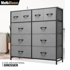 10 Gray Drawer Dresser Fabric Chest of Drawer Clothing Organizer Storage Cabinet