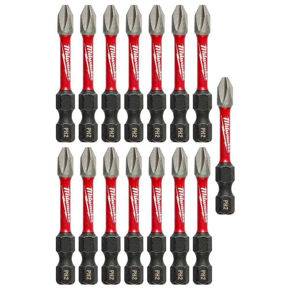 Milwaukee 48-32-5004 SHOCKWAVE Impact Duty 2" PH2 Phillips Bits, 15-Pack