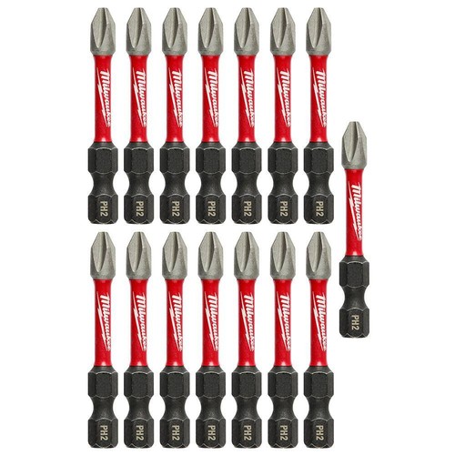 Milwaukee 48-32-5004 SHOCKWAVE Impact Duty 2" PH2 Phillips Bits, 15-Pack