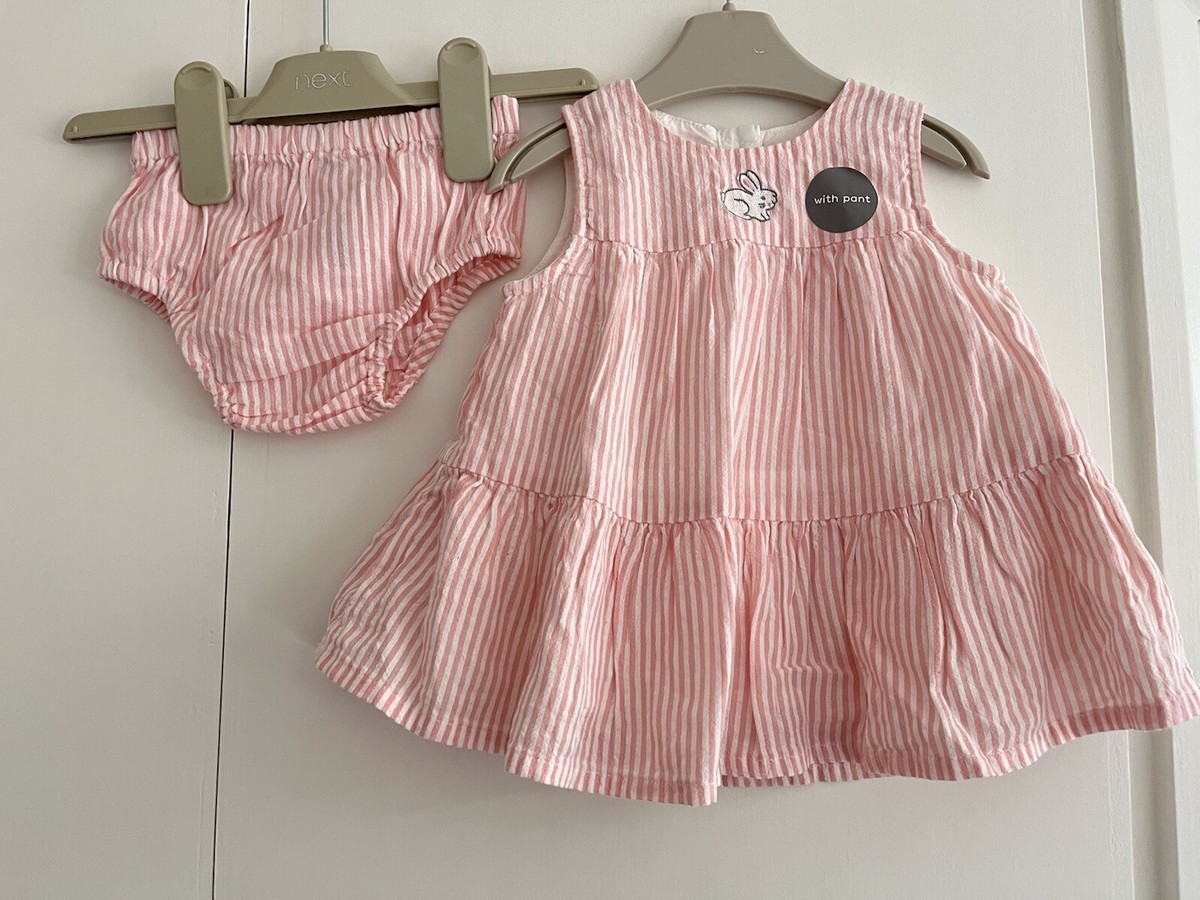 Baby Girls 3-6 Months Summer Dress Outfit Stripes Bunny Nutmeg GC