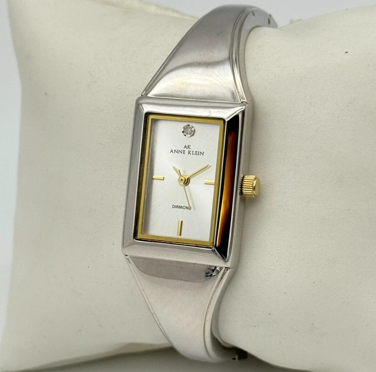 Anne Klein Rhinestone Watch with X O Design Band 90s Silver Toned/Plated Vintage Silver Anne Klein Watch - Etsy main image 2