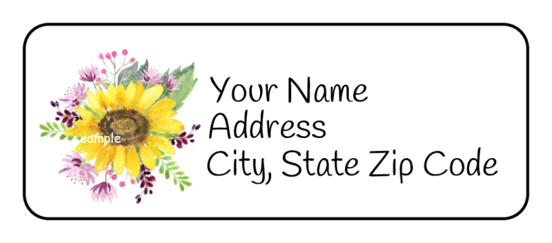 PARTYMOMMY 30 Personalized Return Address Labels, Sunflower, Tag, 2.625" x 1", Stickers