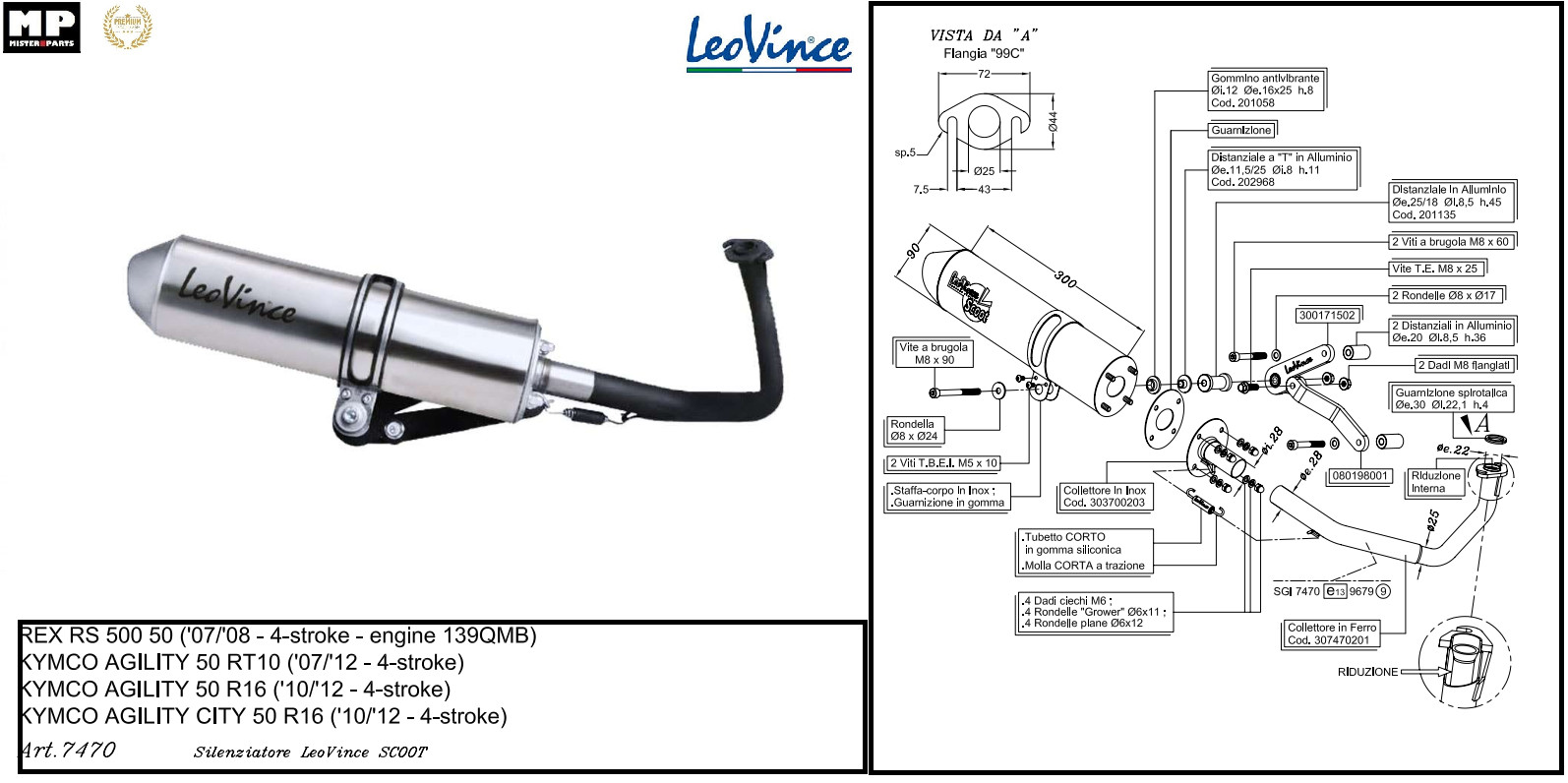 Pot d'échappement Leovince Peugeot V-Clic 50 4t en acier noir