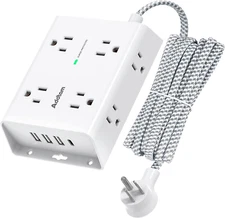 10Ft Long Surge Protector Power Strip,  Extension Cord with 8 AC Outlets and 4 U