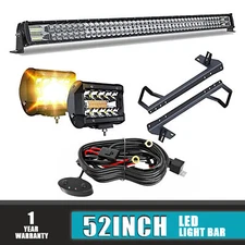 For 2007-2018 JEEP Wrangler JK Windshield Roof 52"LED Light Bar w/2x 4" Pods Kit