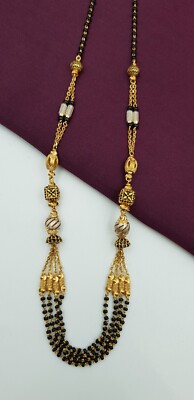 Black Beads 22K Gold Mangalsutra Chain Necklace CZ Wedding Look