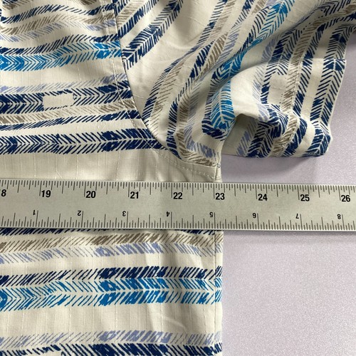 Tommy Bahama Shirt Mens Medium Beige Blue Island Zone Silk Hawaiian Camp Striped - Picture 7 of 9