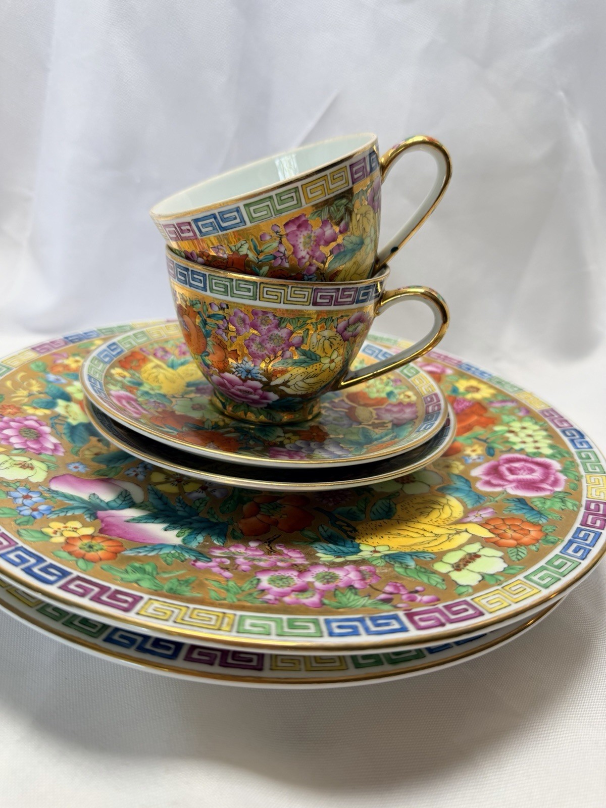 Juego de té 6 piezas MARCADO Zhongguo Chao Cai China DORADO MILLE HARINA/MIL FLORES