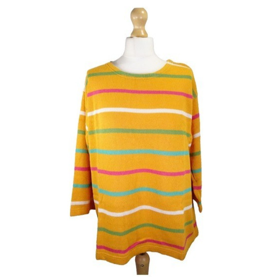 Gudrun Sjoden Farmer Jumper Size L 16-18 Orange Striped Linen & Cotton: 48" Bust