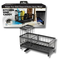 KITCHEN SQUIRE Sink Caddy & Organizer | Premium Rust-Proof Carbon Steel Black 