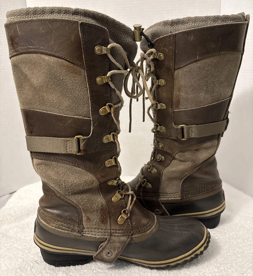 Sorel Conquest Carly Womens Brown Leather Waterproof Tall Boots Sz 10 NL2033-208 - Image 4 of 4