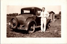 Vintage Snapshot Man With 1930-31 Ford Model A Coupe Automobile Car Photo 5 X 3