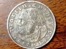 Third Reich 2 Mark 1933 D Silver Martin Luther Patina Beautiful (L3800)