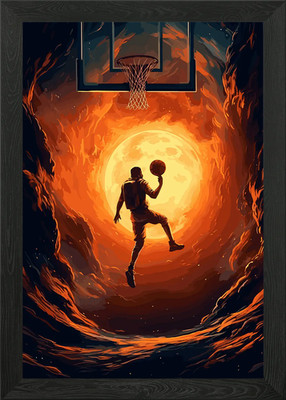 Basketball Sonne liegend gerahmtes Wandbild Poster Leinwanddruck Bild