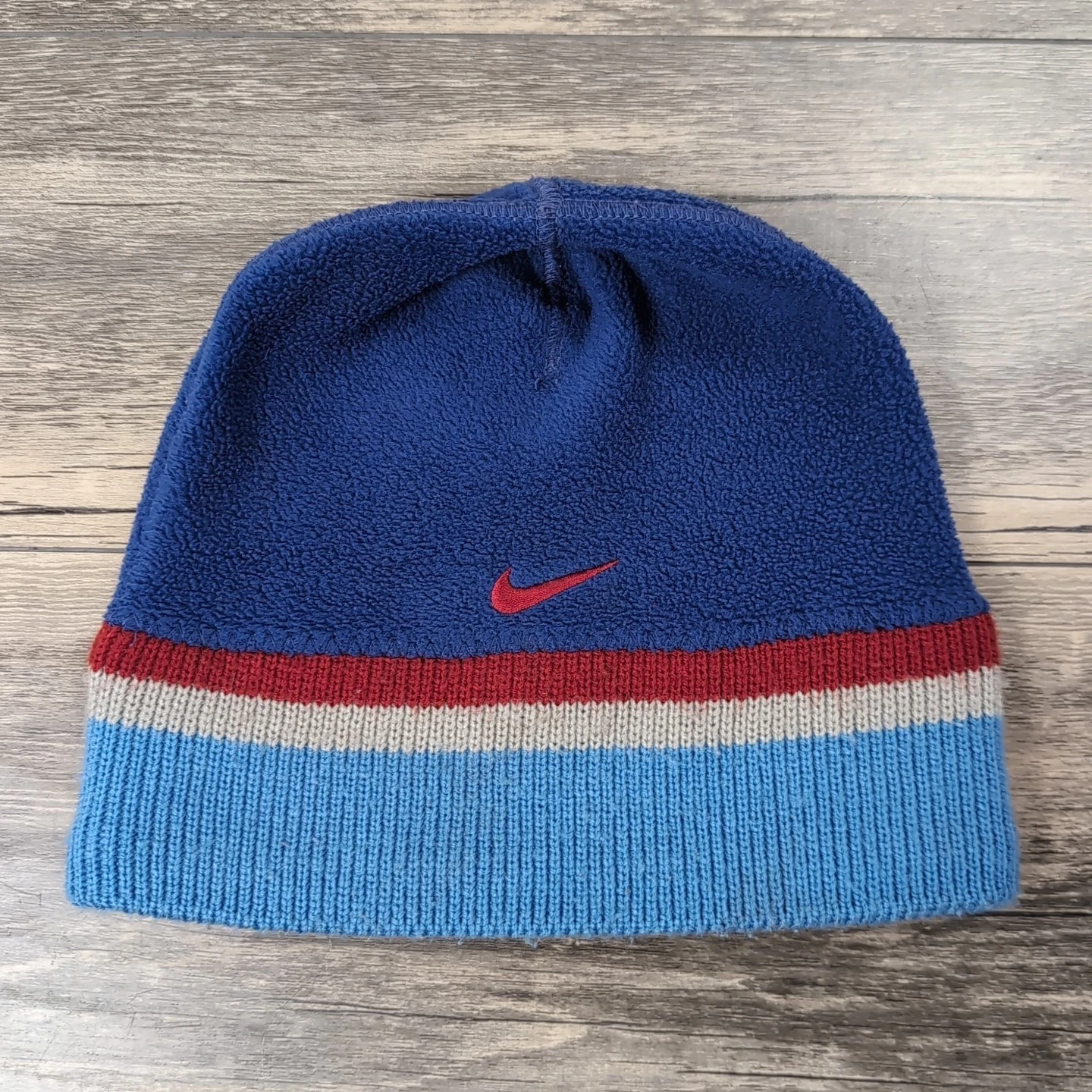 Nike Winter Beanie Hat H9 – HPL Blue Fleece Top With Knit Cuff Edge Vintage Cap