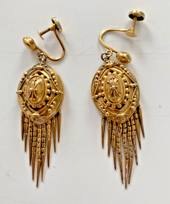Antique 18k Gold Etruscan Tassel Screw Back Earrings Mint BIN