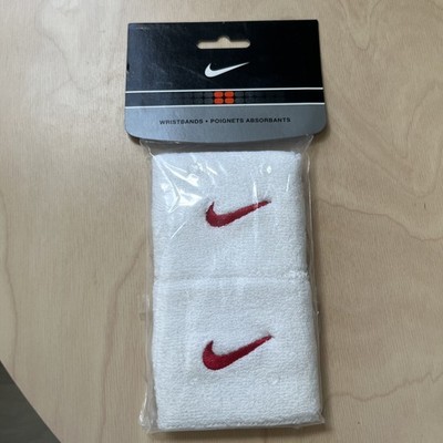 Nike Wristbands Single Wide Swoosh 2 Pack Basketball 2007 White Red PAC004 NOS