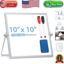 Portable 10" x 10" Double-Sided Whiteboard Easel with Magnetic Markers Included