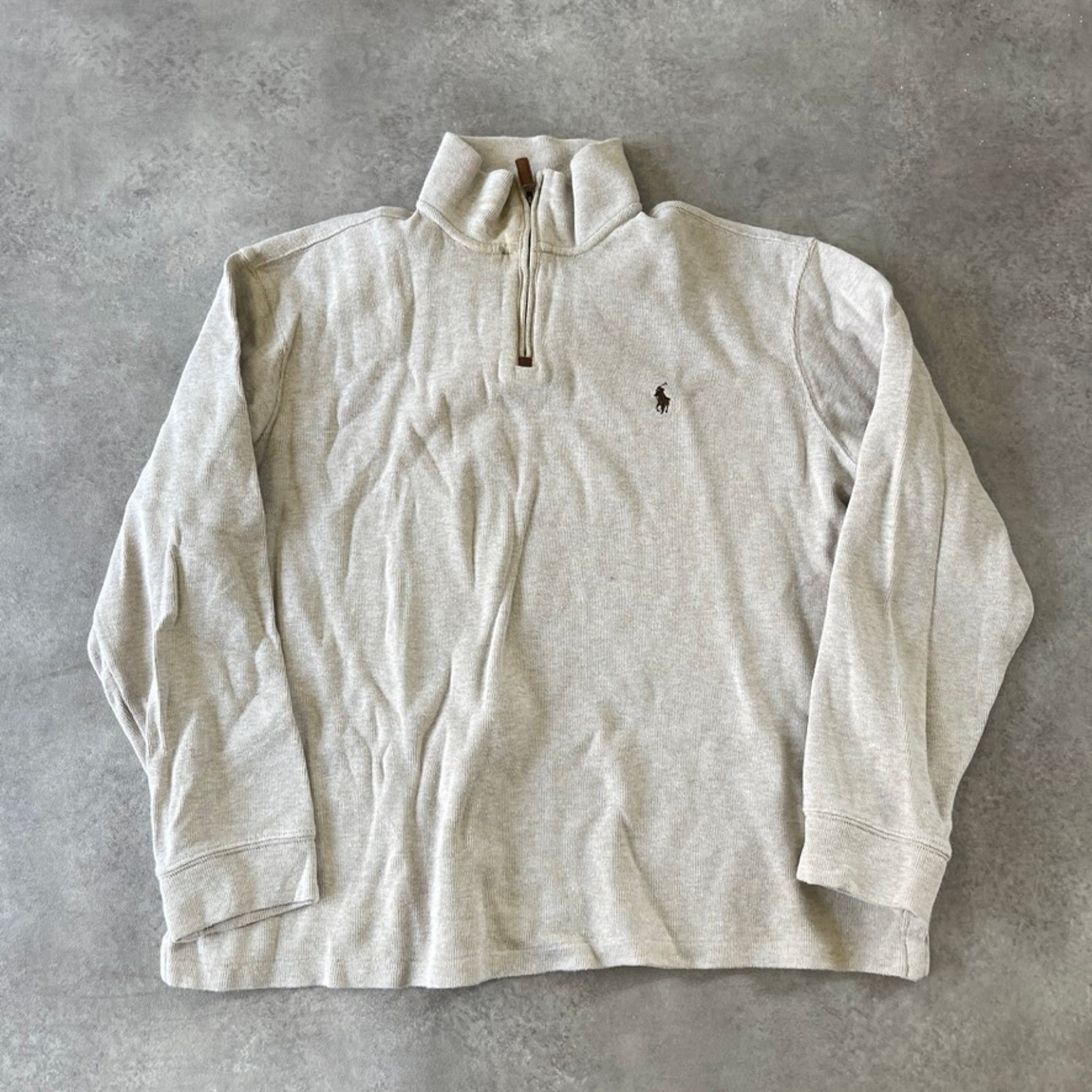 Polo Ralph Lauren 1 4 Zip Felpa Uomo XL Small Pony Y2K Maglione Beige