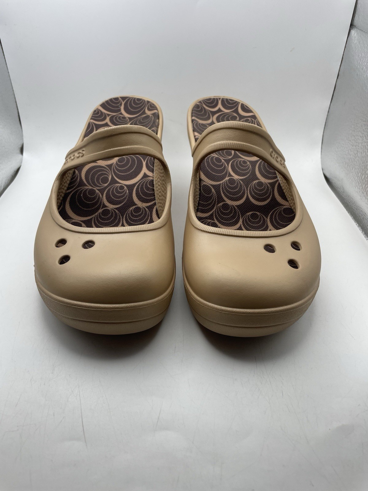 PANTOFOLA D’ORO Scarpe Crocs Frances Mary Jane Zeppa Mule Slip On Beige Comode Donna Taglia 10