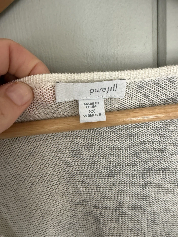 Suéter túnica Pure Jill J. Jill 3X blanco beige floral cuello en V mezcla de lino 3/4 Foto 4 de 4