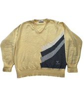 Vintage Lyle  Scott Men's Yellow/gray Pure Lambswool V-Neck Sweater Size XL