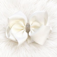 BRAND NEW WITH TAGS White Glam Rhinestone Hair Bow 6.5"