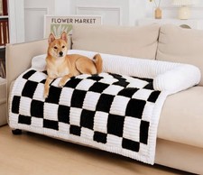 FUNNY FUZZY Dog Couch Cover Bed Large Black Plush Sofa Protector Washable