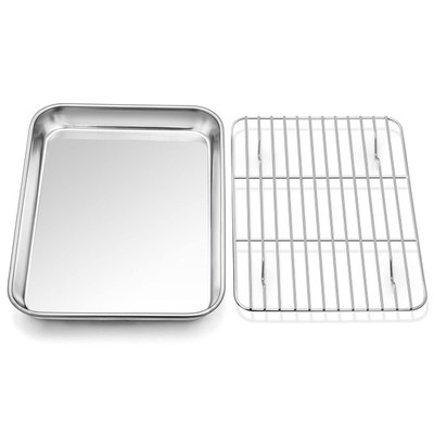 10.4 Inch Baking Pan with Rack Set, Stainless Steel Cookie Pan Tray with Cool...