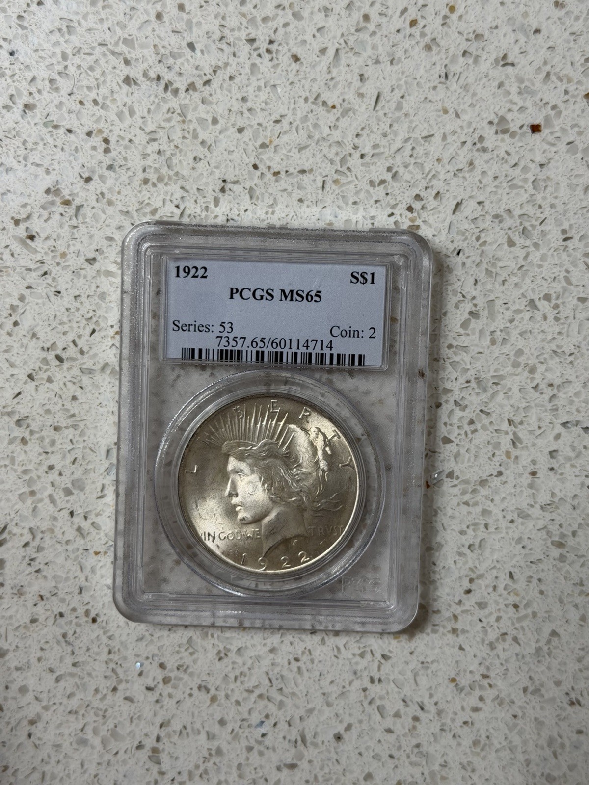 1922 Silver Peace Dollar $1 PCGS MS65