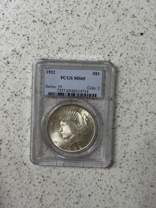 1922 Silver Peace Dollar $1 PCGS MS65