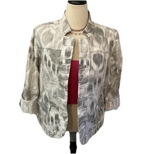 Chico  s Linen Blend Women  s Open Blazer Jacket Sz 3 Large 12/14 Gray Beige Boho